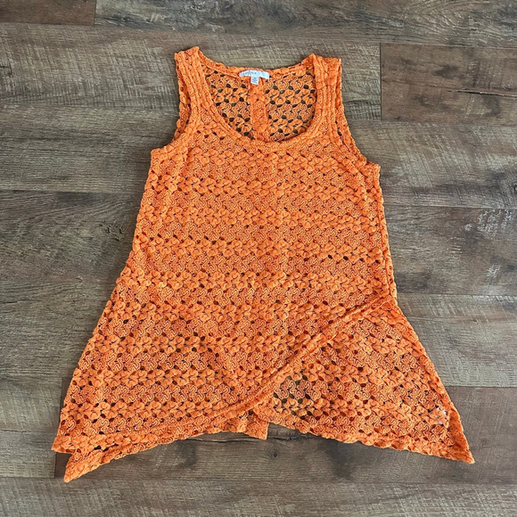 Women's Fever Orange Crochet Knit Tank Top M - Picture 2 of 10